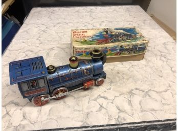Vintage Western Special Toy Tin Locomotive By Modern Toy Company In Original Box Near Mint