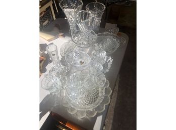 Giant Vintage Lot Of Crystal - Candy Dishes - Serving Plates - Vases - Bowls - Cups -saucers & More See Pics