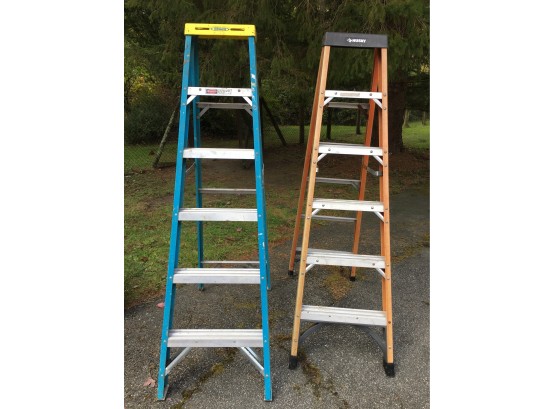 Two Fantastic Fiberglass Ladders Werner & Husky - Both Six Footers Both In Good Condition