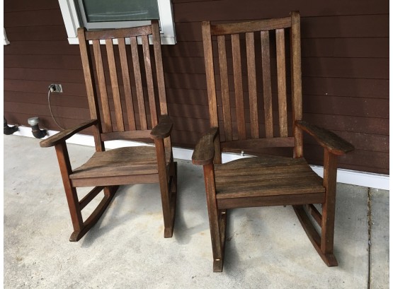 Pair Great Teak Porch Rockers By Oxford Garden Designs - Nice Style & Quality - GREAT PAIR !