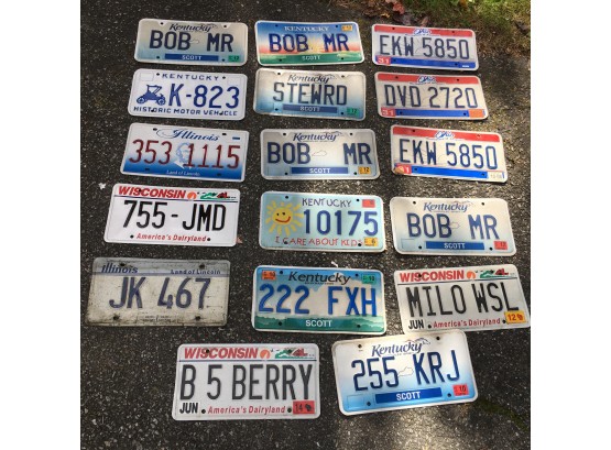 Group Lot Of Seventeen (17) License Plates - Vanity Plates & More - GREAT Lot  - KY IL OH WI