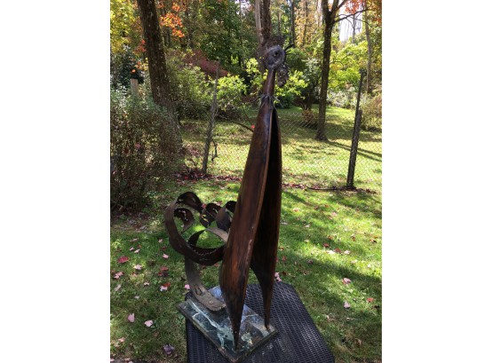 Signed Brutalist Torch Cut Sculpture Brass Or Bronze On Marble Base  VERY LARGE (over Three Feet Tall)