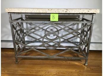 Custom Made Heavy Iron Console Table With Travertine Marble Top - AMAZING PIECE  ( B )