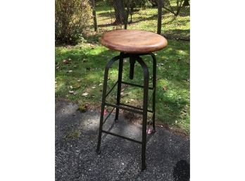 Great Vintage Factory / Industrial Stool - Steel & Iron With Wooden Top GREAT PIECE !