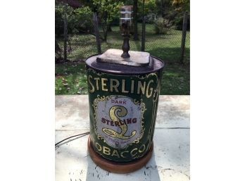 Great Antique STERLING Tobacco Tin Store Display - Made Into Lamp  -GREAT PIECE !