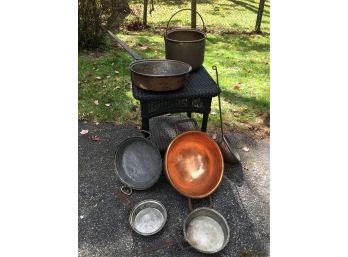 Lovely Grouping Of Vintage / Antique Copper Items - Including Candy Making Bowl & Old Ladle & MORE