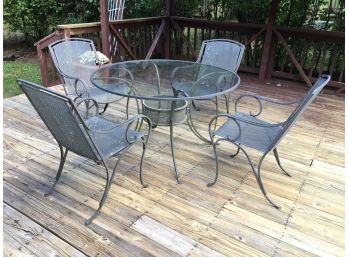 Fabulous Vintage Wrought Iron Four Piece Patio Set With Glass Top - Great Look - HIGH QUALITY SET