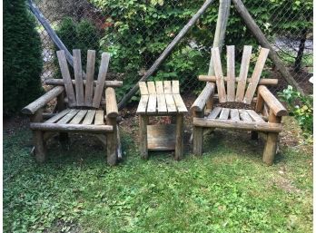 Vintage Three Piece Adirondack /Twig Chairs & Table Set - Great Weathered Patina - Nice Country Decor