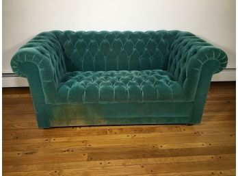 Fantastic Button Tufted Green Mohair Settee ( AS-IS ) - Need To Be Reupholstered - GREAT BONES