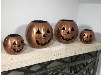Set Of Four RESTORATION HARDWARE Solid Copper Pumpkins - GREAT LOT - Just In Time For Halloween