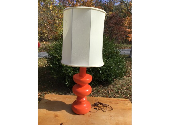 Large Vibrant Orange Mid Century Lamp With Shade #2