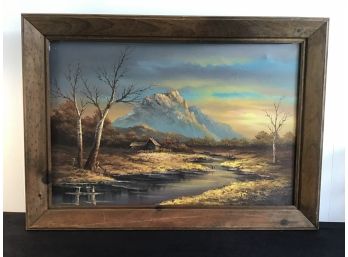 Stunning Huge Snow Capped Mountains Signed J. Gold Oil On Canvas