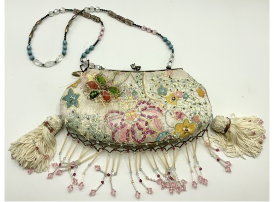 Adorable Mary Frances Fabric And Beaded Purse
