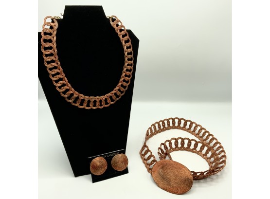 Great 3 Pc. Copper Necklace, Belt And  Earrings