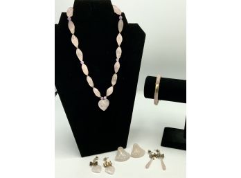 Pink Transparent Stone Necklace And Bracelet With Sterling Clasps