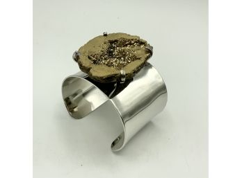 Gold Stone Druzzy W/ Silver Cuff Bracelet