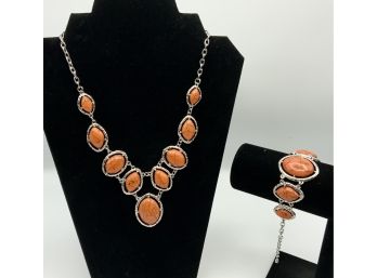 Orange Howelite Necklace And Bracelet