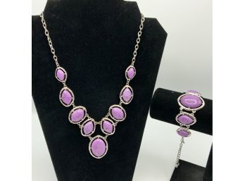 Purple Howlite Necklace And Bracelet Set