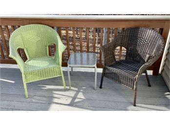 2  Indoor/Outdoor Wicker Chairs & Table