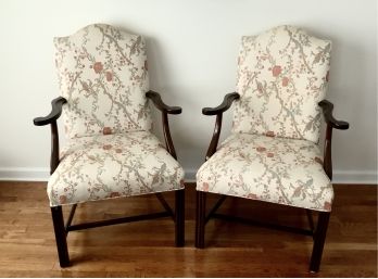 2 Hickory Chair Chippendale Style  Upholstered Chairs