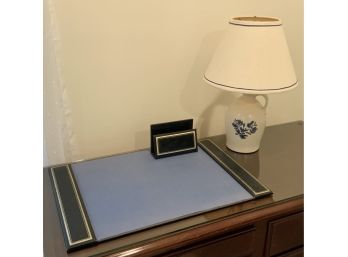 Leather Desk Set & Pfaltzgraff Lamp