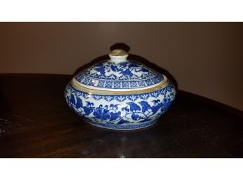 Cobalt Blue And White Serving Bowl With Lid