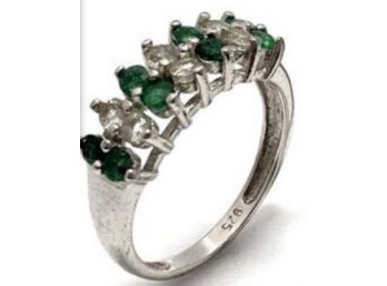 .925 Genuine Emerald And White Sapphire Silver Ring