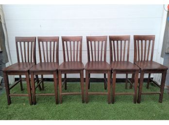 6 Dark Brown Tall High Back Wood Kitchen Island Chairs