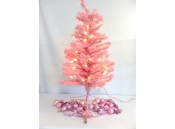 3ft Pink Pre Lit Christmas Tree With Set Of Ornaments
