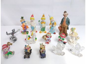 15 Ceramic And Glass Playful Clown Figurines