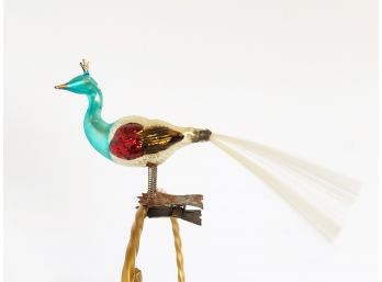 Antique 1930's German Mercury Glass Peacock Bird Clip On Ornament