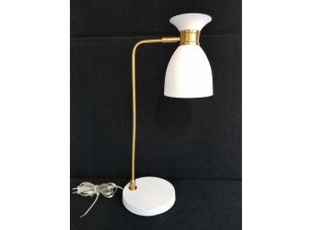 White & Brass Tone Desk Or Bedside Lamp