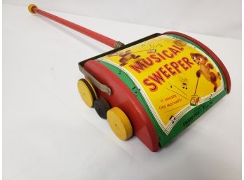 Vintage 1950's Fisher Price Tin & Wood Musical Sweeper