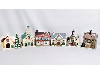 7 Ceramic And Porcelain Lighted Christmas Village Houses