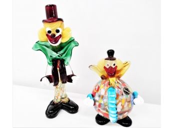 2 Murano Glass Clown Figurines Made In Italy