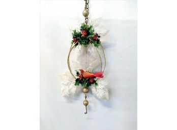 Vintage Glitter Bird Cage With Cardinal Hanging Holiday Decoration