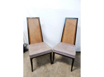 Two Mid Century High Cane Back Dining Chairs