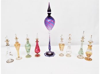 9 Mouthblown Decorative Glass Egyptian Perfume Bottles