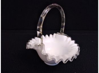 Vintage Felton Silver Crest Basket Milk Glass Bowl
