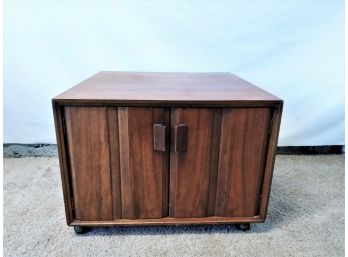 Mid Century Modern Rolling Wood Square End Table