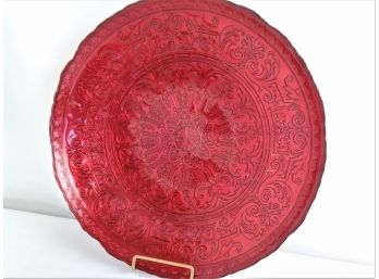 Large Red Decorative  Scalloped Glass Bowl  15 ' Diameter