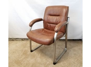True Seating Concepts Brown Leather Executive Side Chair With Sled Base