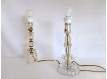 2 Vintage Ribbed Glass Table Lamps