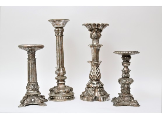 4 Piece Wood & Resin Candlestick Holders