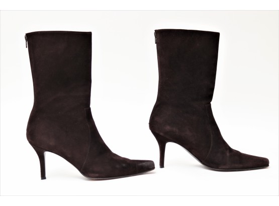 Authentic Stuart Weitzman Suede Ankle Boots In Espresso