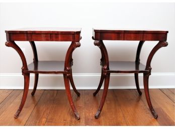 Antique Leather Inlaid End Tables, Set Of 2