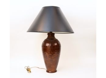 Tall Ceramic Table Lamp With Hammered Copper Motif
