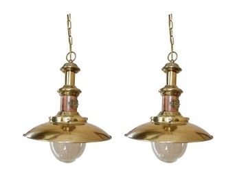 Pair Of S.S. Puritan Fall River Line Nautical Hanging Lamps