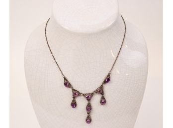 Vintage Silver Markesite And Amethyst Necklace