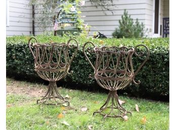 Set Of 2 Wrought Iron Trophy Cup Planter Holders